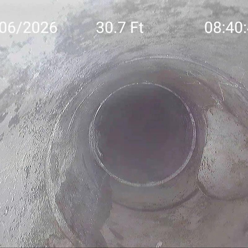 Under slab sewer line interior pipe inspection camera view