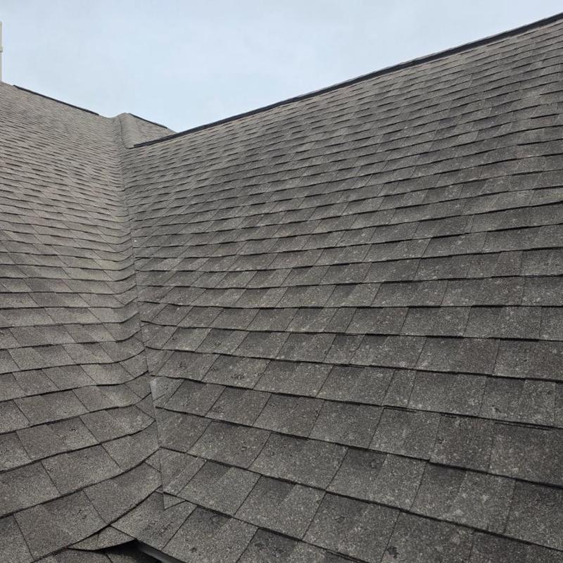Asphalt shingle roof with hail impact damage inspection