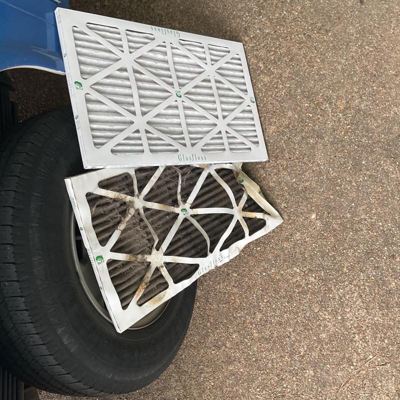 HVAC air filters showing clean and clogged condition HVAC air filters showing clean and clogged condition