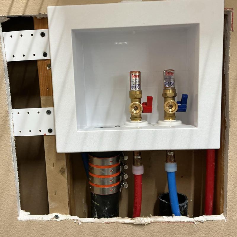 Washer machine valve box with hot and cold valves