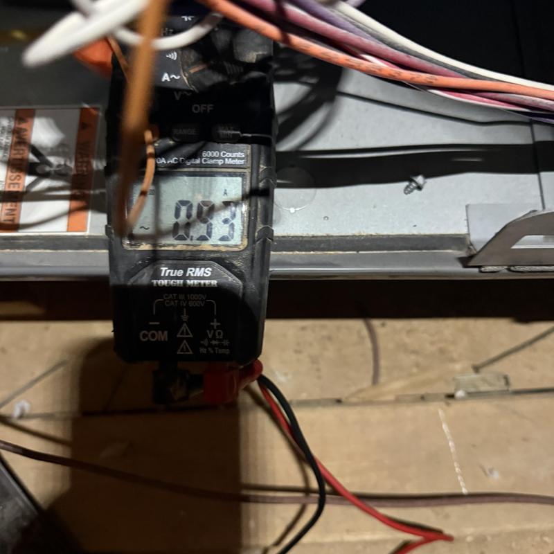 Air handler clamp meter reading showing 0.93 amps Air handler clamp meter reading showing 0.93 amps