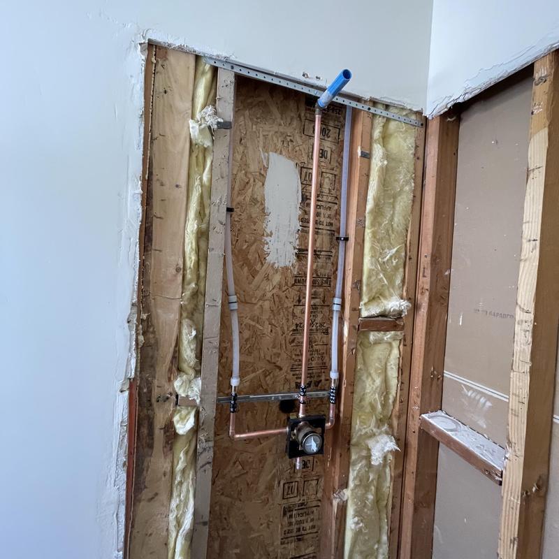 Shower valve with copper and PEXWirsbo piping installation