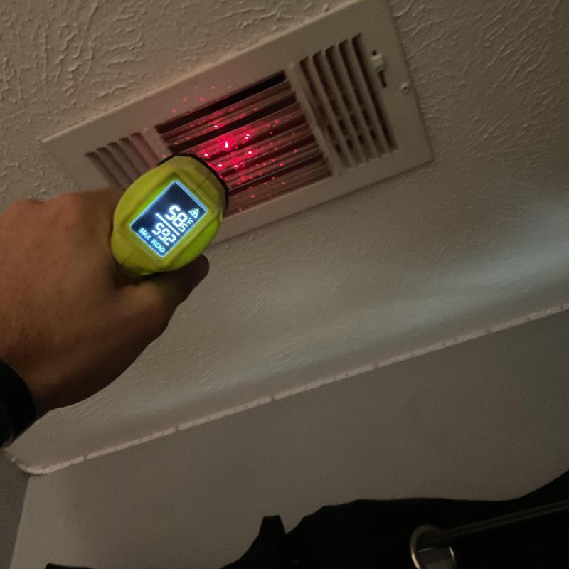 Ceiling air vent temperature check with infrared tool Ceiling air vent temperature check with infrared tool
