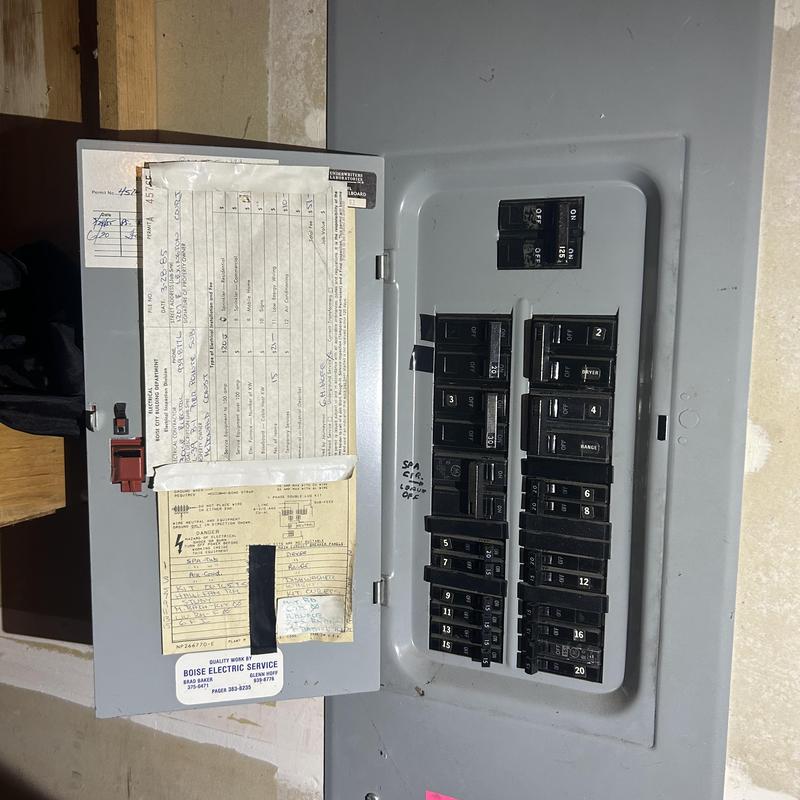 Electrical breaker panel with labeled circuit switches