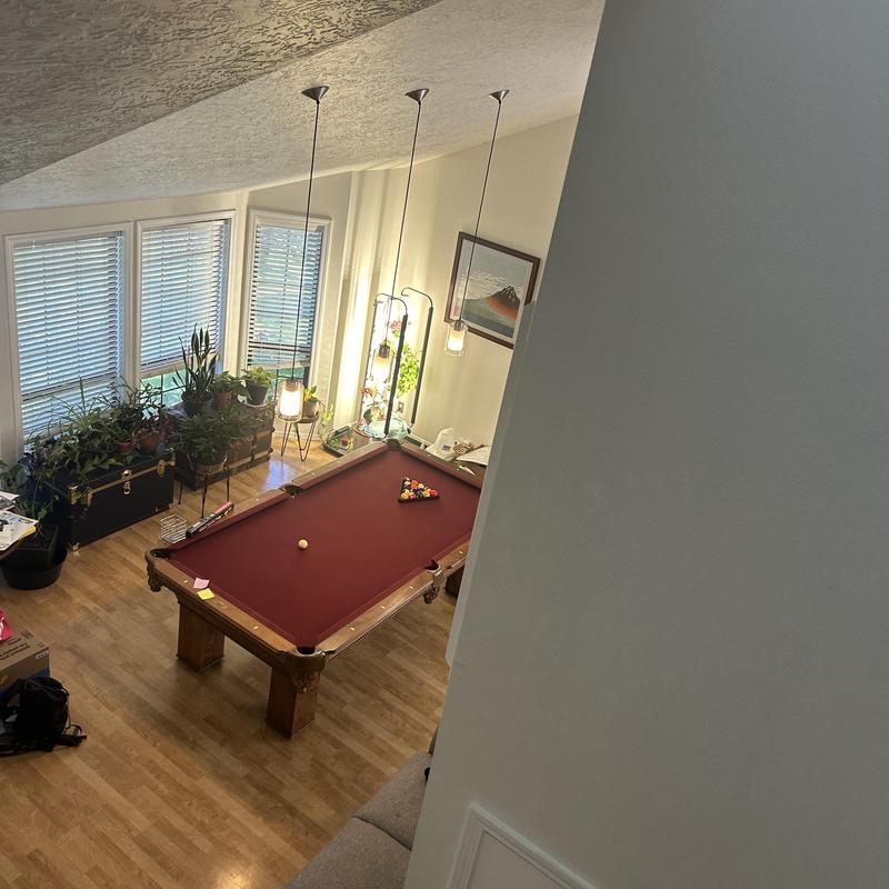 Pendant light switching and pool table in living room