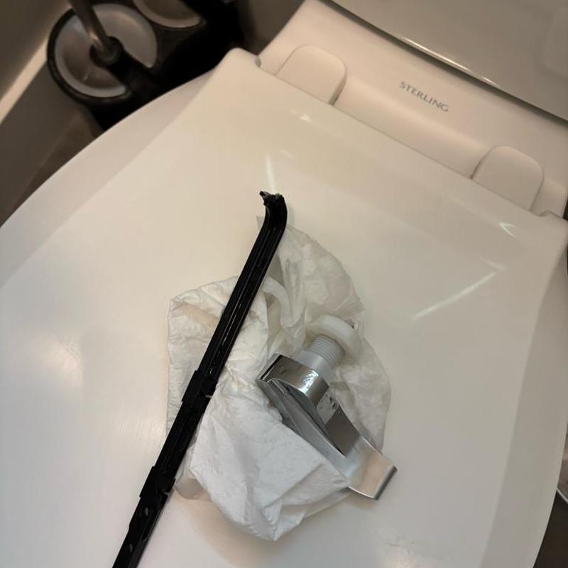 Toilet flush handle and lever assembly on seat lid Toilet flush handle and lever assembly on seat lid