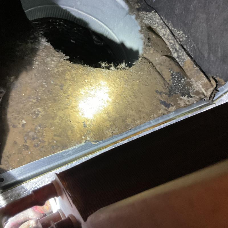 Drain pan with water overflow inside HVAC unit Drain pan with water overflow inside HVAC unit