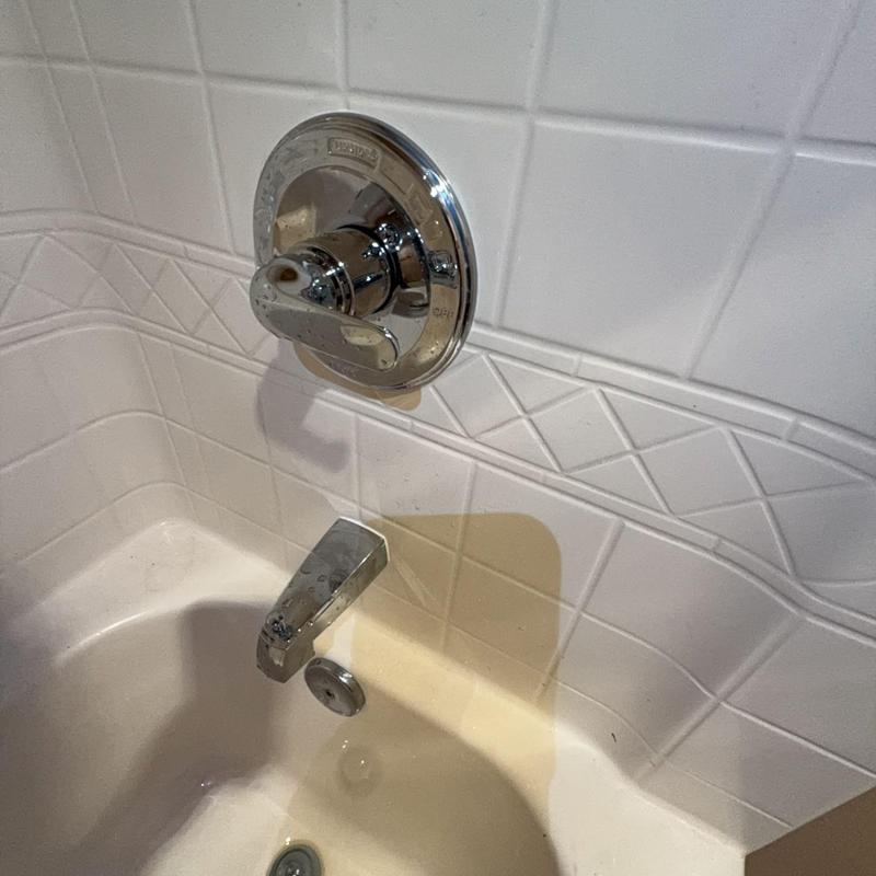 Tub shower valve and spout with diverter installed