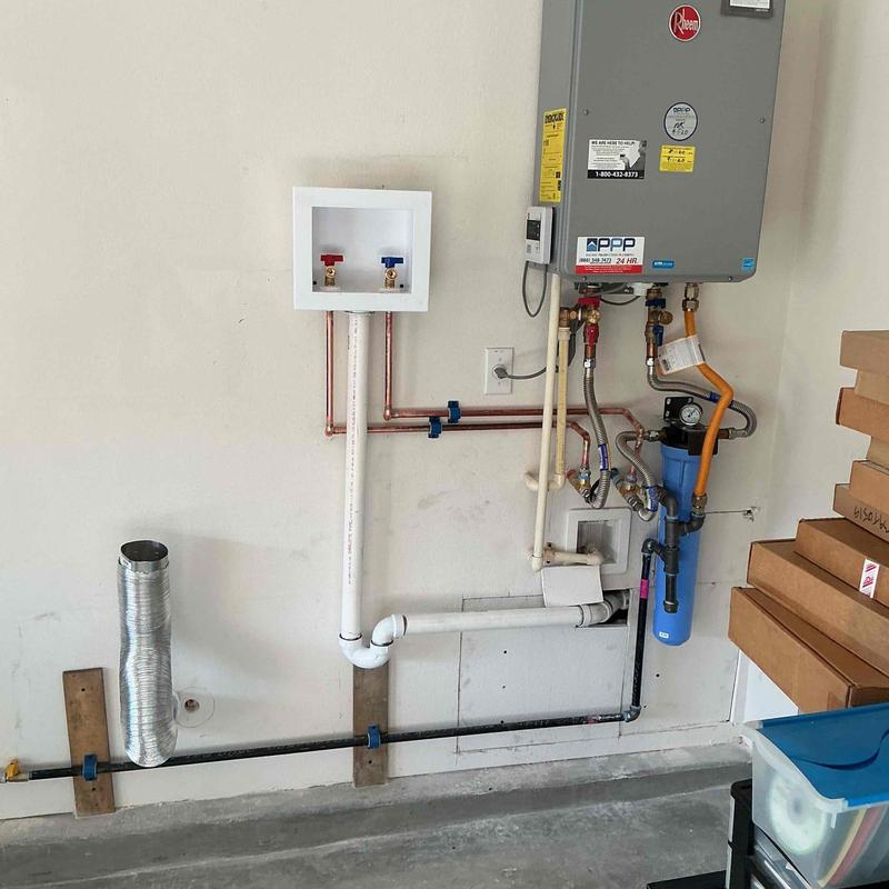 Tankless water heater water lines with shut-off valves