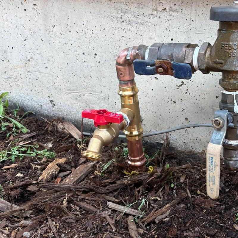 Boiler drain valve added to irrigation line outdoors