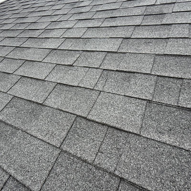Asphalt roof shingles with visible granule wear