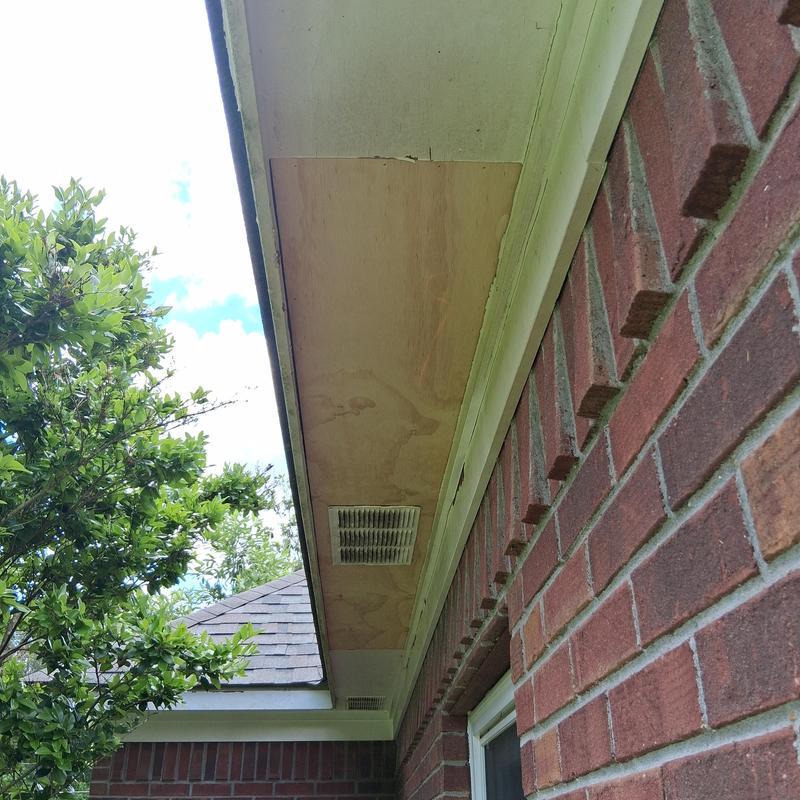 Soffit panel with water damage and vent replacement