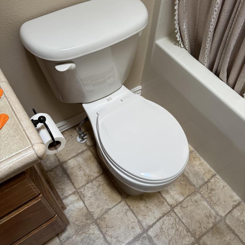 Toilet replacement with new hardware in bathroom
