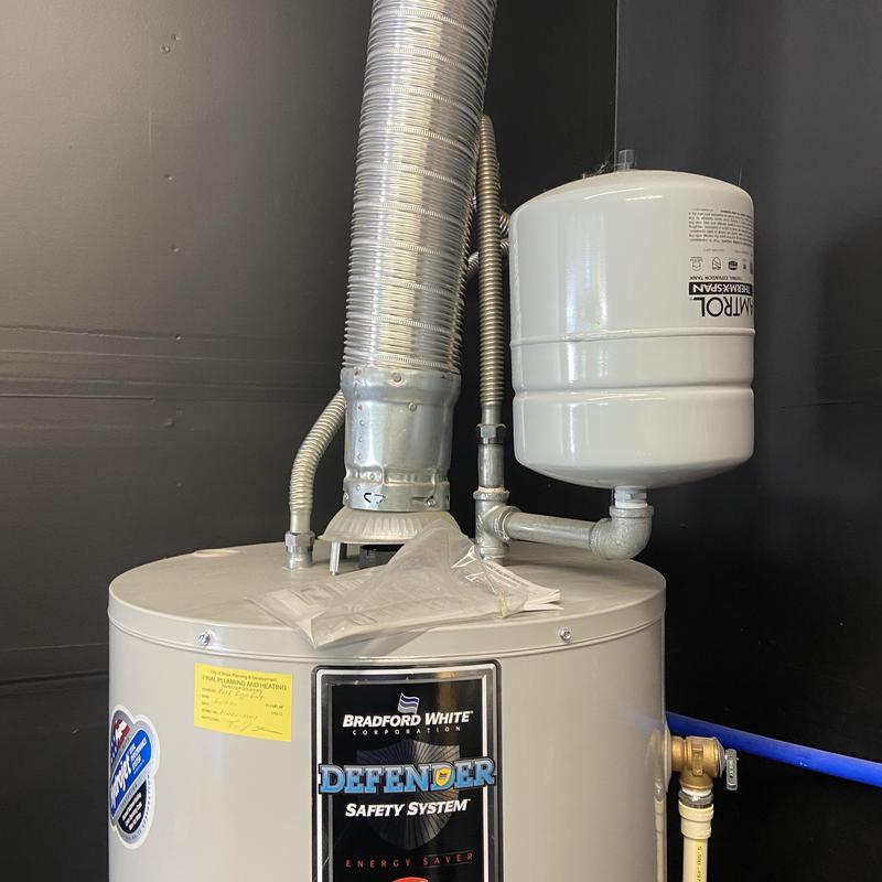 Water heater with expansion tank and vent piping