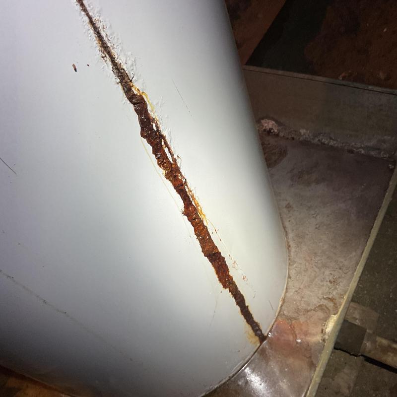 Water heater rusted leak along tank seam Water heater rusted leak along tank seam