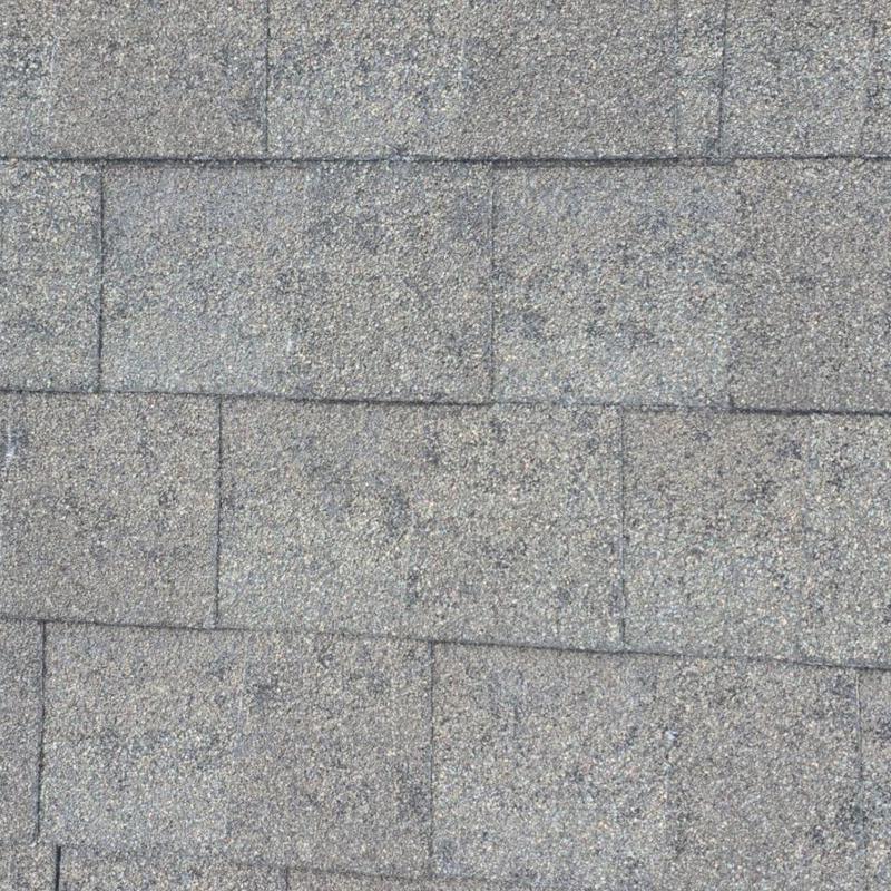 Asphalt shingle roof showing granule loss and aging