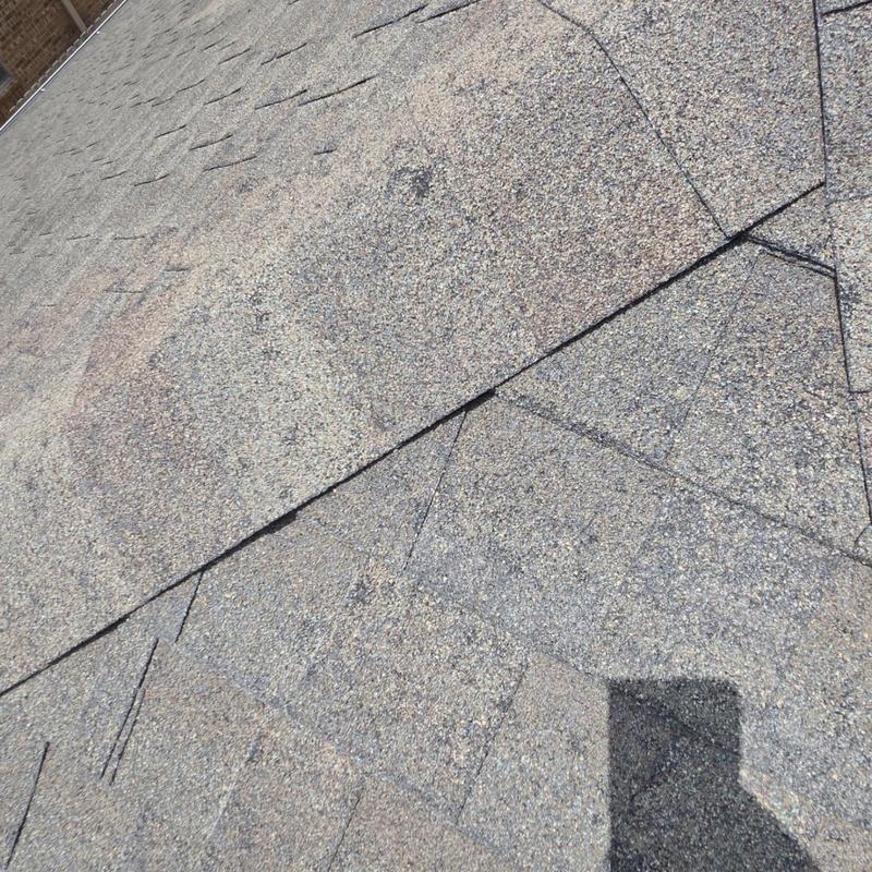 Asphalt shingle roof with granule loss and damage
