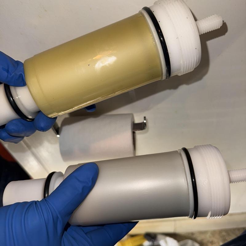 Power-flush toilet cartridge replacement old vs new