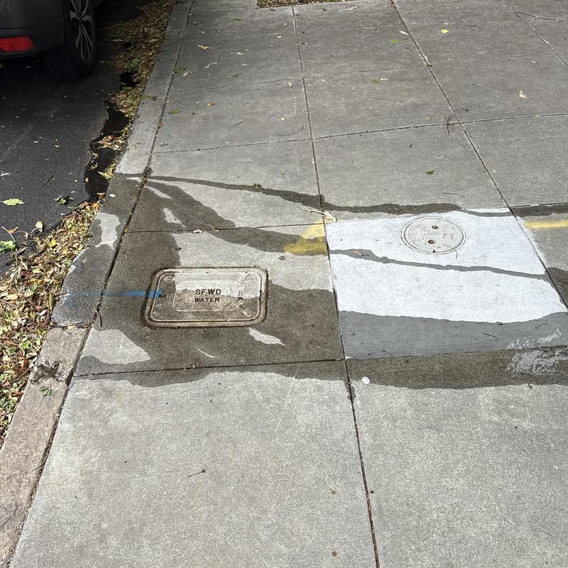 Main drain line with water access covers on sidewalk