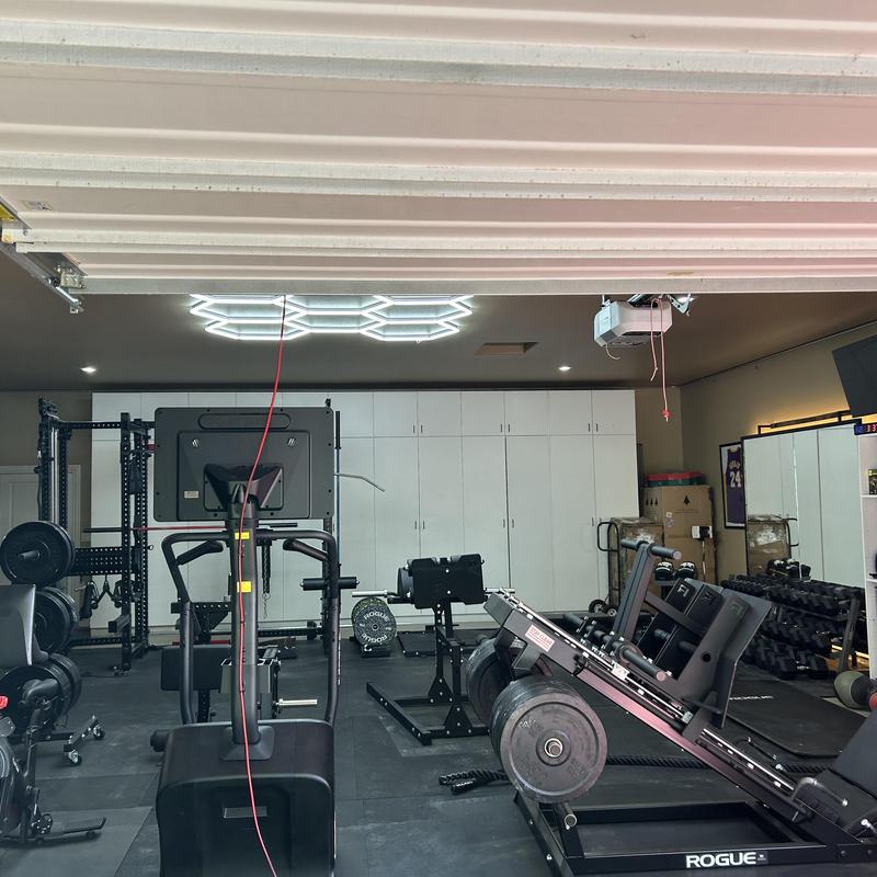 Hexagonal LED garage ceiling lights installation