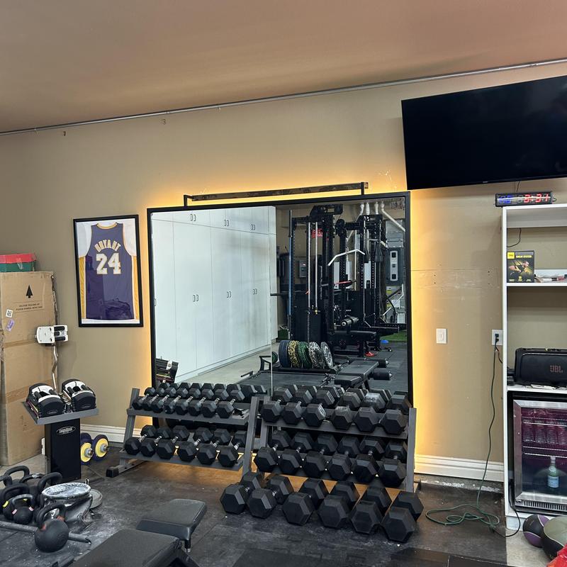 Mirror backlighting with hexagonal and garage lights