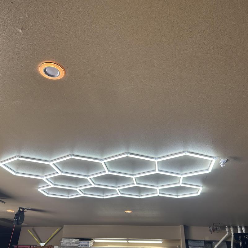 Hexagonal LED garage ceiling lights installation