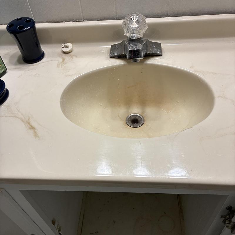 Bathroom sink faucet with clear acrylic handle installed
