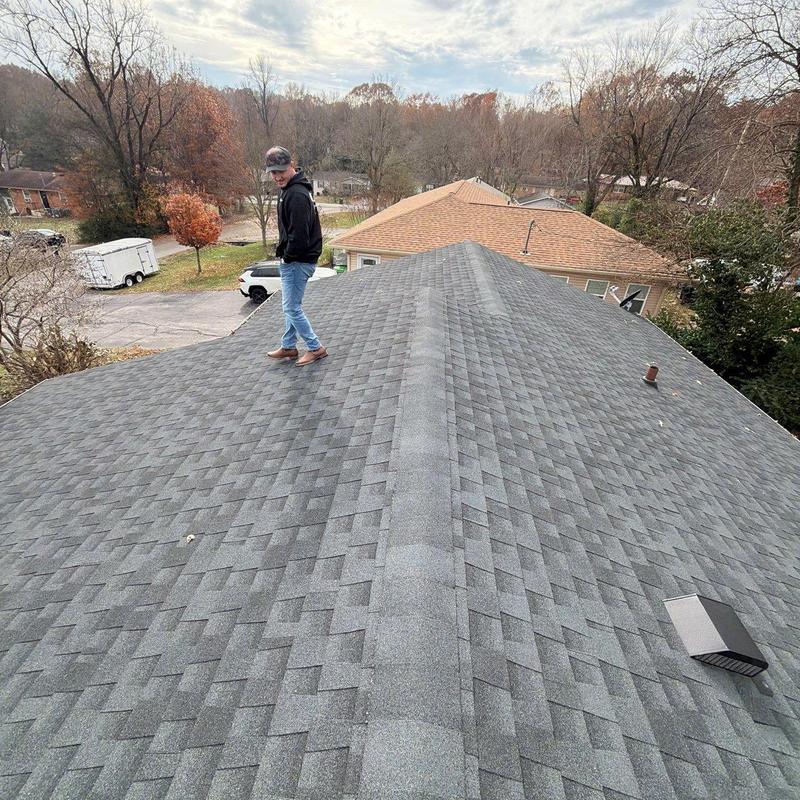 Asphalt shingle roof inspection with ridge vent overview