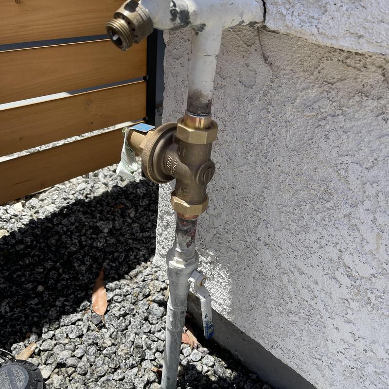 1-inch ZurnWilkins pressure regulator on outdoor pipe