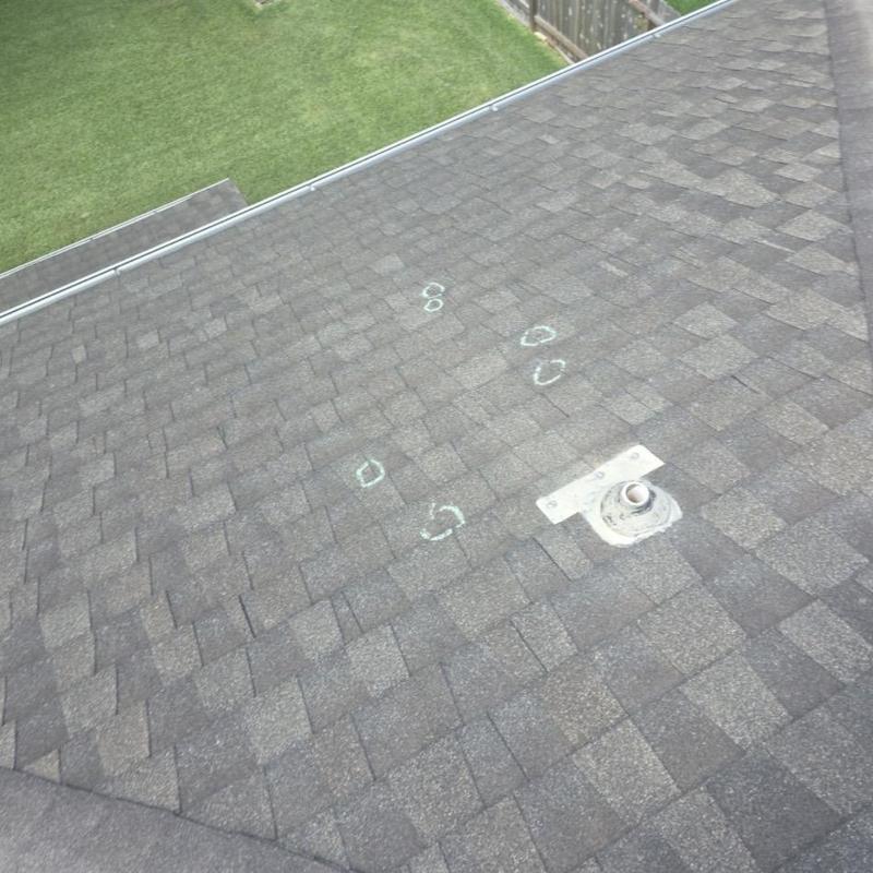 Architectural shingles with marked hail damage inspection