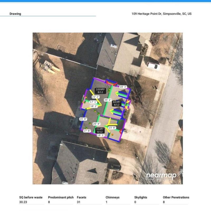 Architectural Owens Corning roof measurement map Simpsonville