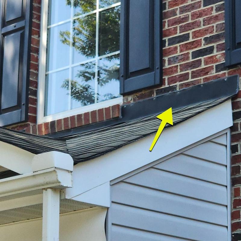 Architectural shingle roof flashing with damage
