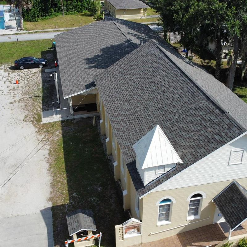 Owens Corning Duration shingle roof on church building Owens Corning Duration shingle roof on church building
