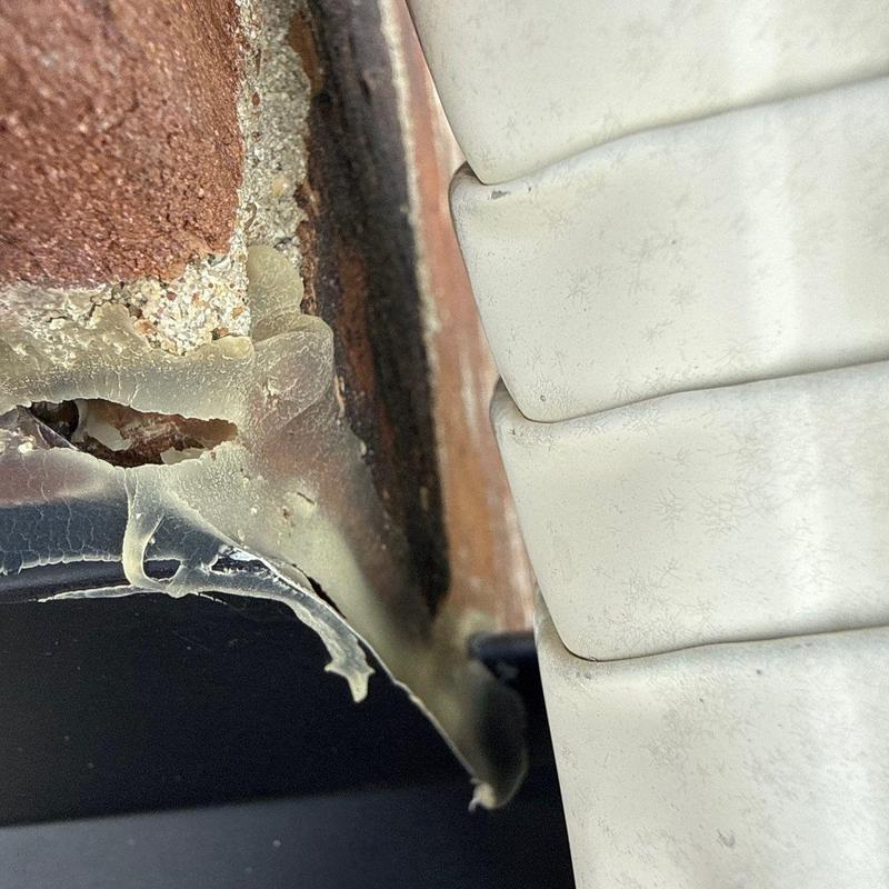 Flashing damage with sealant degradation near shingles