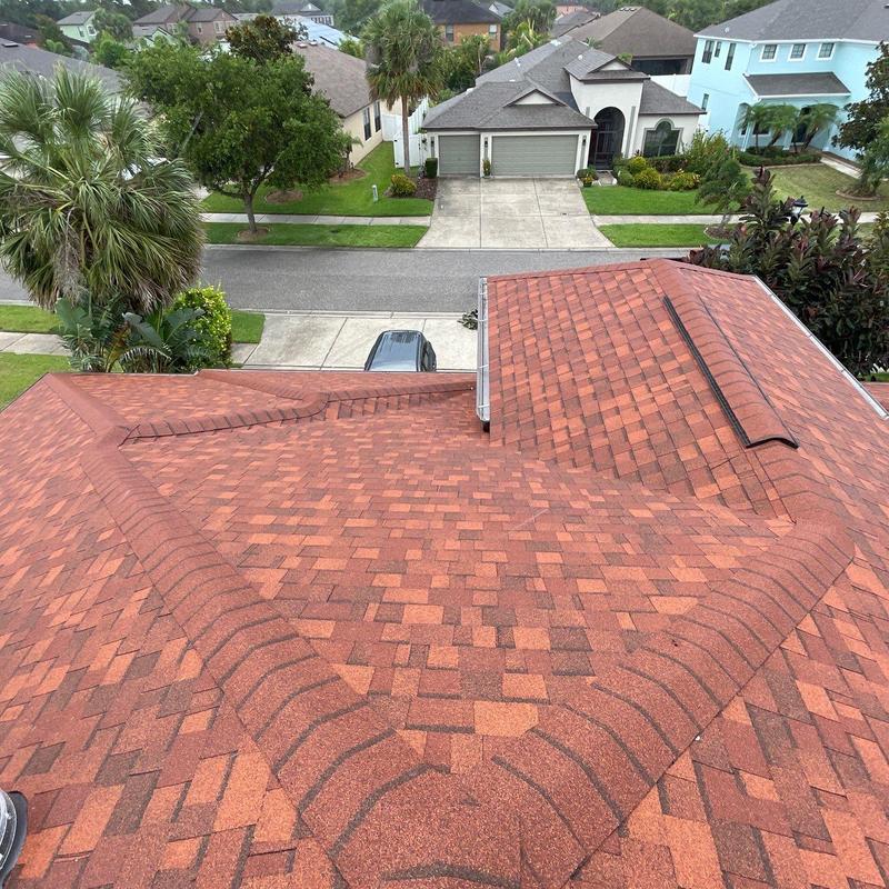 Owens Corning Duration Tera Cotta shingle roof with ridge vent Owens Corning Duration Tera Cotta shingle roof with ridge vent