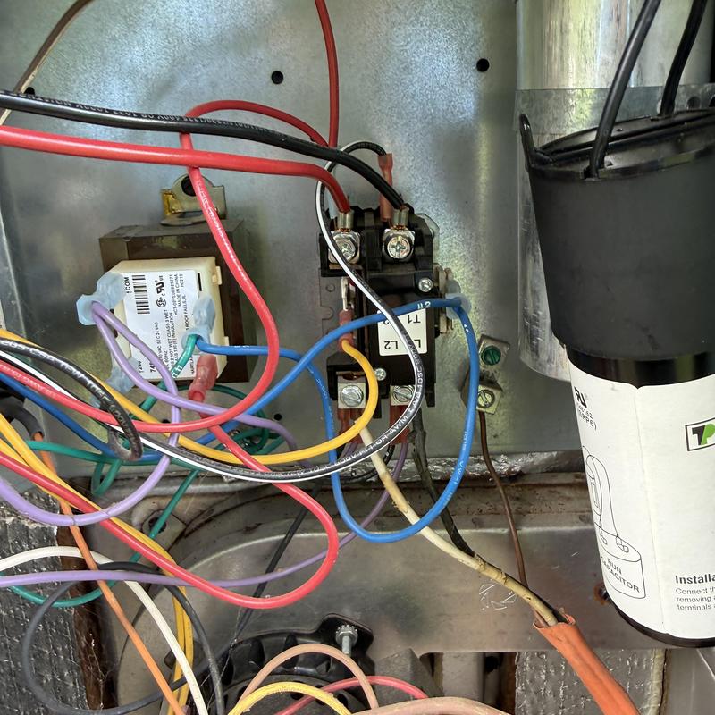 AC contactor wiring and capacitor inside HVAC panel AC contactor wiring and capacitor inside HVAC panel