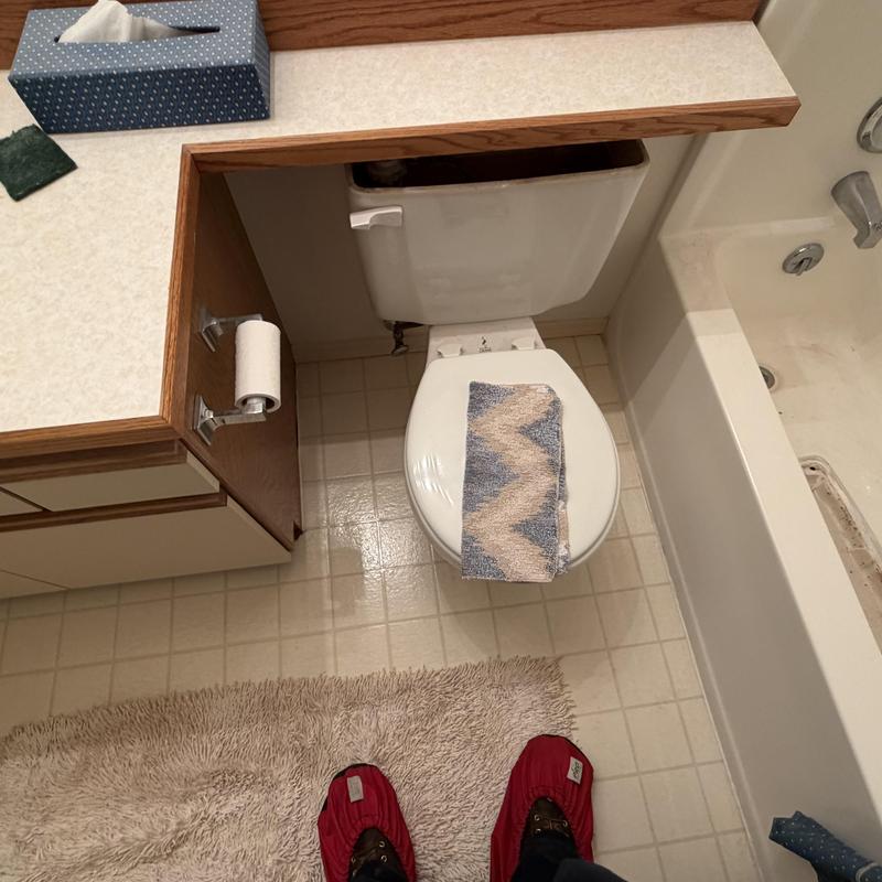 Toilet supply line leak detection in bathroom