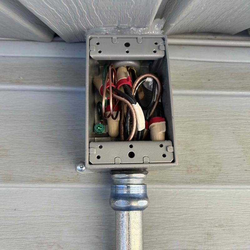 EMT conduit junction box with wire connectors installation