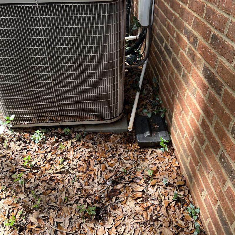 Air conditioner drain line cleared of clog outdoors Air conditioner drain line cleared of clog outdoors