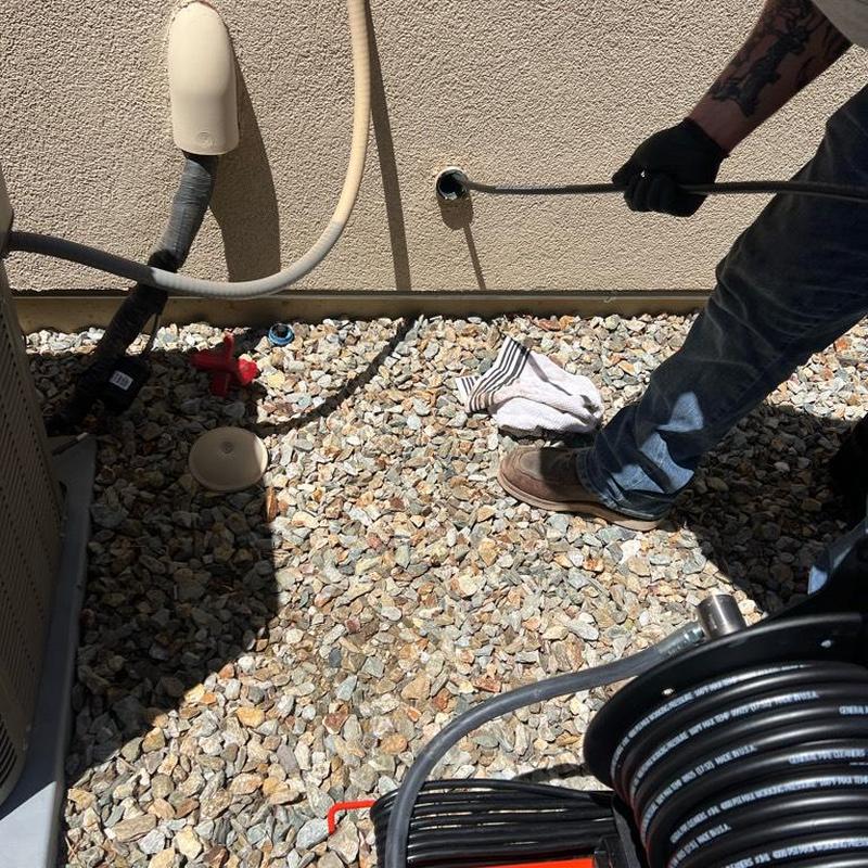 Kitchen drain line cleaning with high-pressure jetter Kitchen drain line cleaning with high-pressure jetter