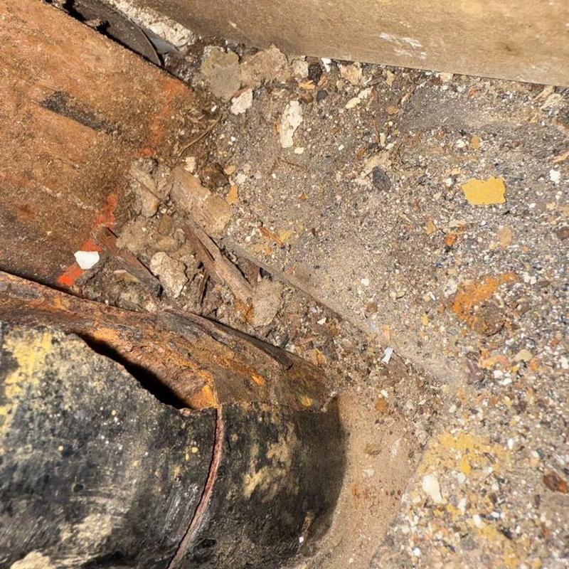 Cast iron drain pipe excavation and replacement site Cast iron drain pipe excavation and replacement site