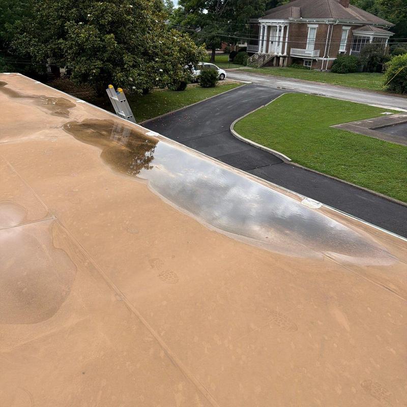 PVC roofing system with ponding water on flat roof