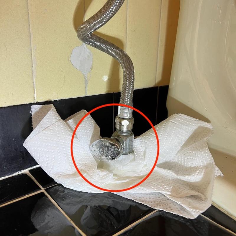 Angle stop valve with paper towel for leak check