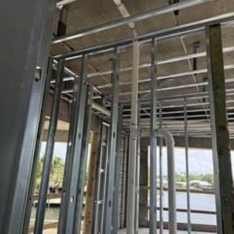 Sanitary and cold water lines rough-in with metal framing