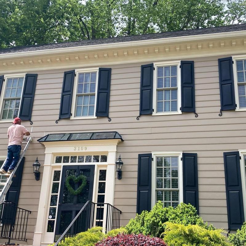 Exterior siding painting with ladder access in Raleigh, NC Exterior siding painting with ladder access in Raleigh, NC