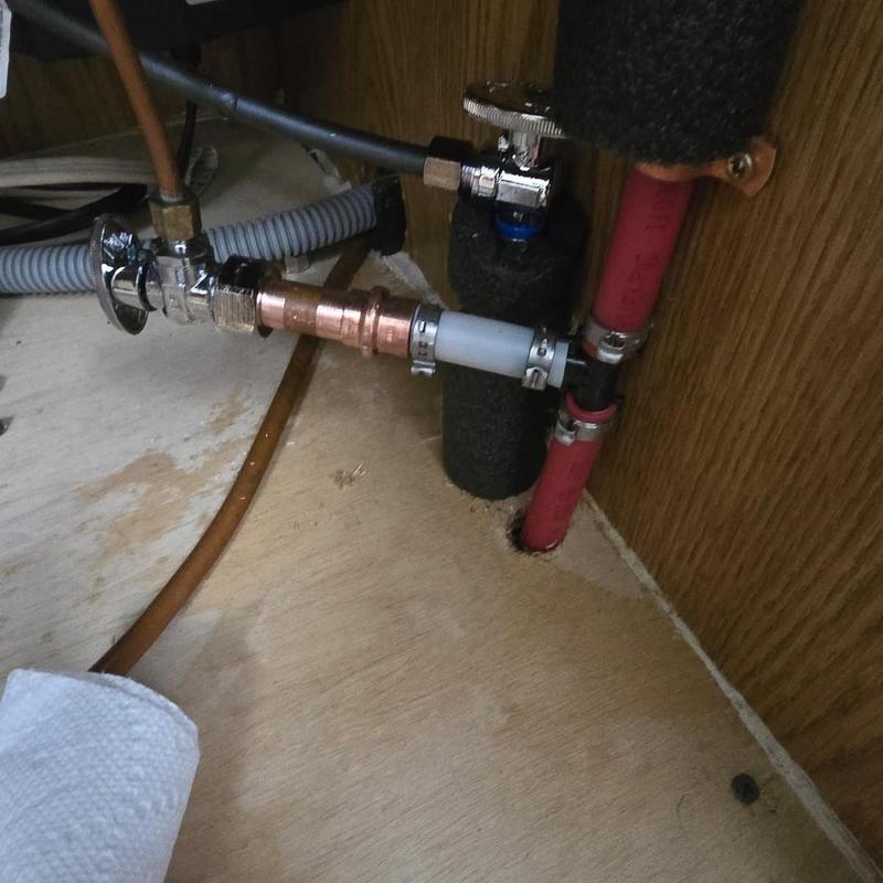 Instant hot water shutoff valve installation under sink