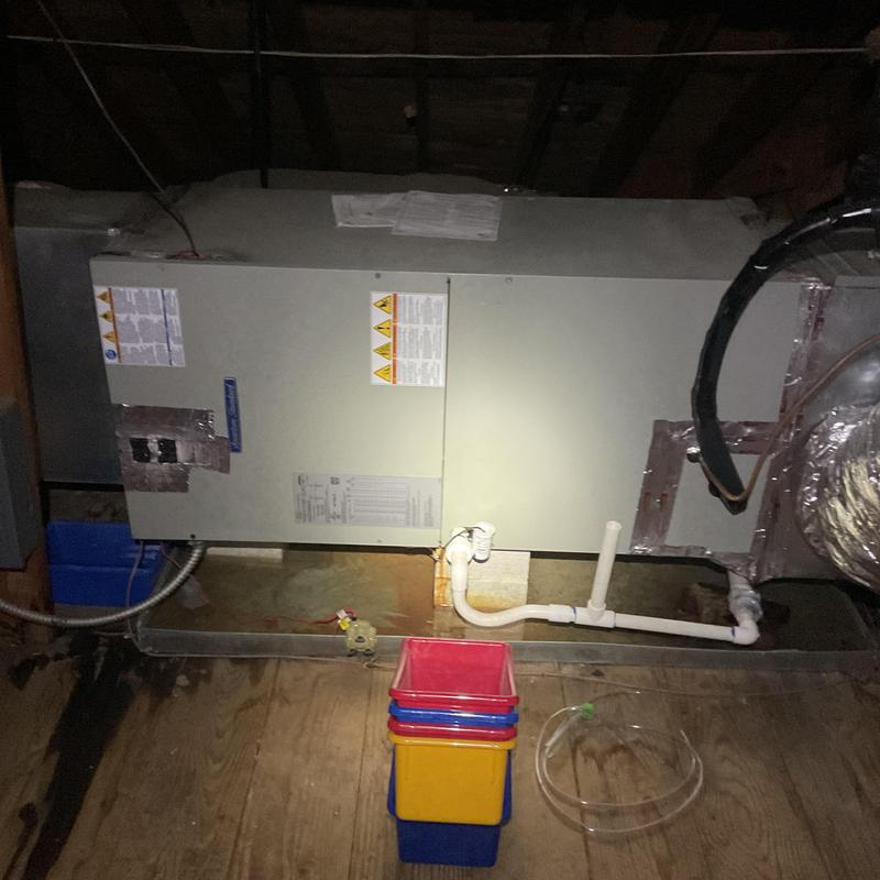 Condensate drain line stack and emergency drain pan overflow Condensate drain line stack and emergency drain pan overflow