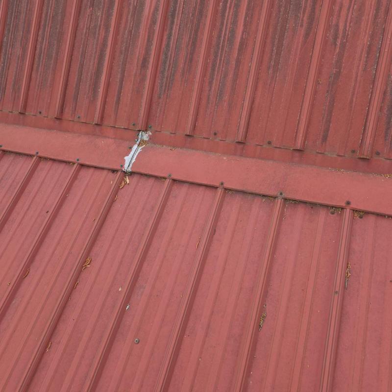 Metal roofing sealant failure at panel joint Metal roofing sealant failure at panel joint
