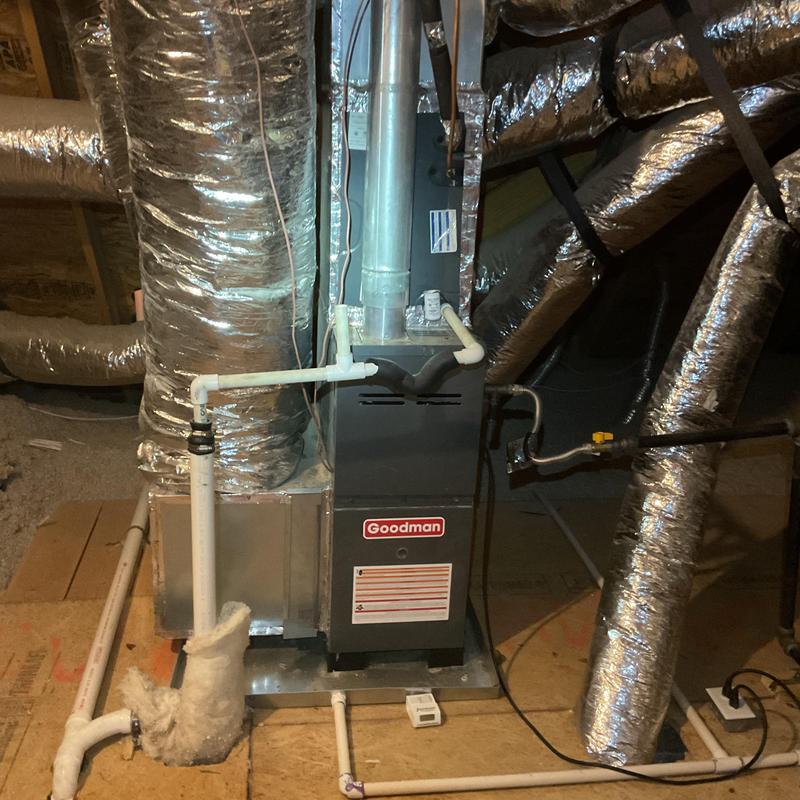 Furnace system maintenance in attic with ductwork Furnace system maintenance in attic with ductwork