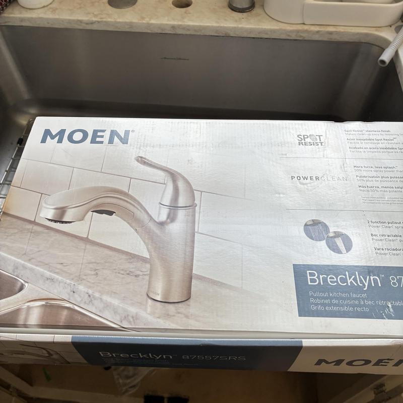 Moen Brecklyn pullout kitchen faucet box on counter